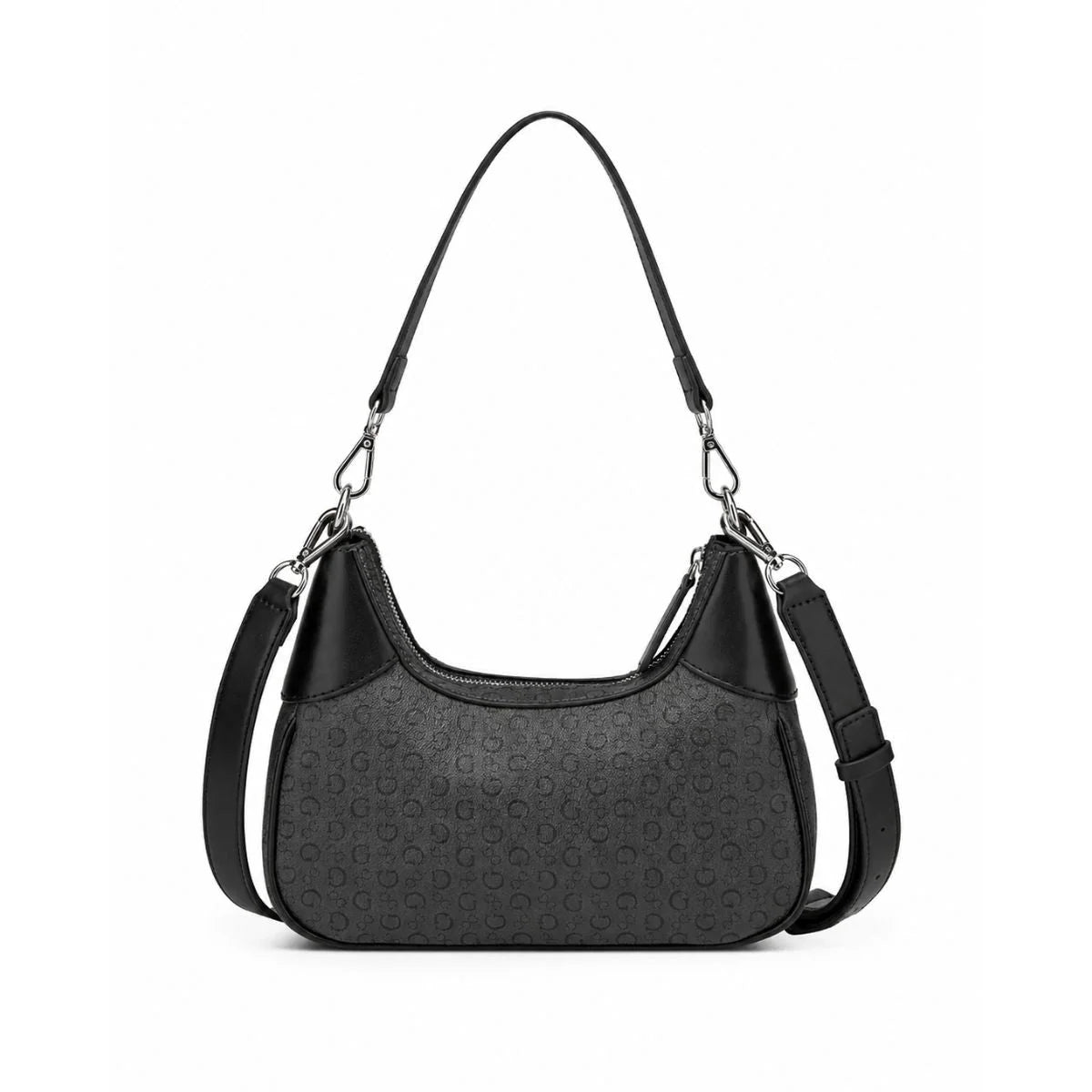 GUESS Berkton Monogram Print Shoulder Bag with Zip Closure - COL - Coal