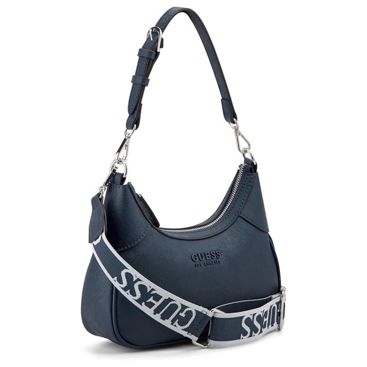 GUESS Berkton Monogram Print Shoulder Bag with Zip Closure - NVY - Navy