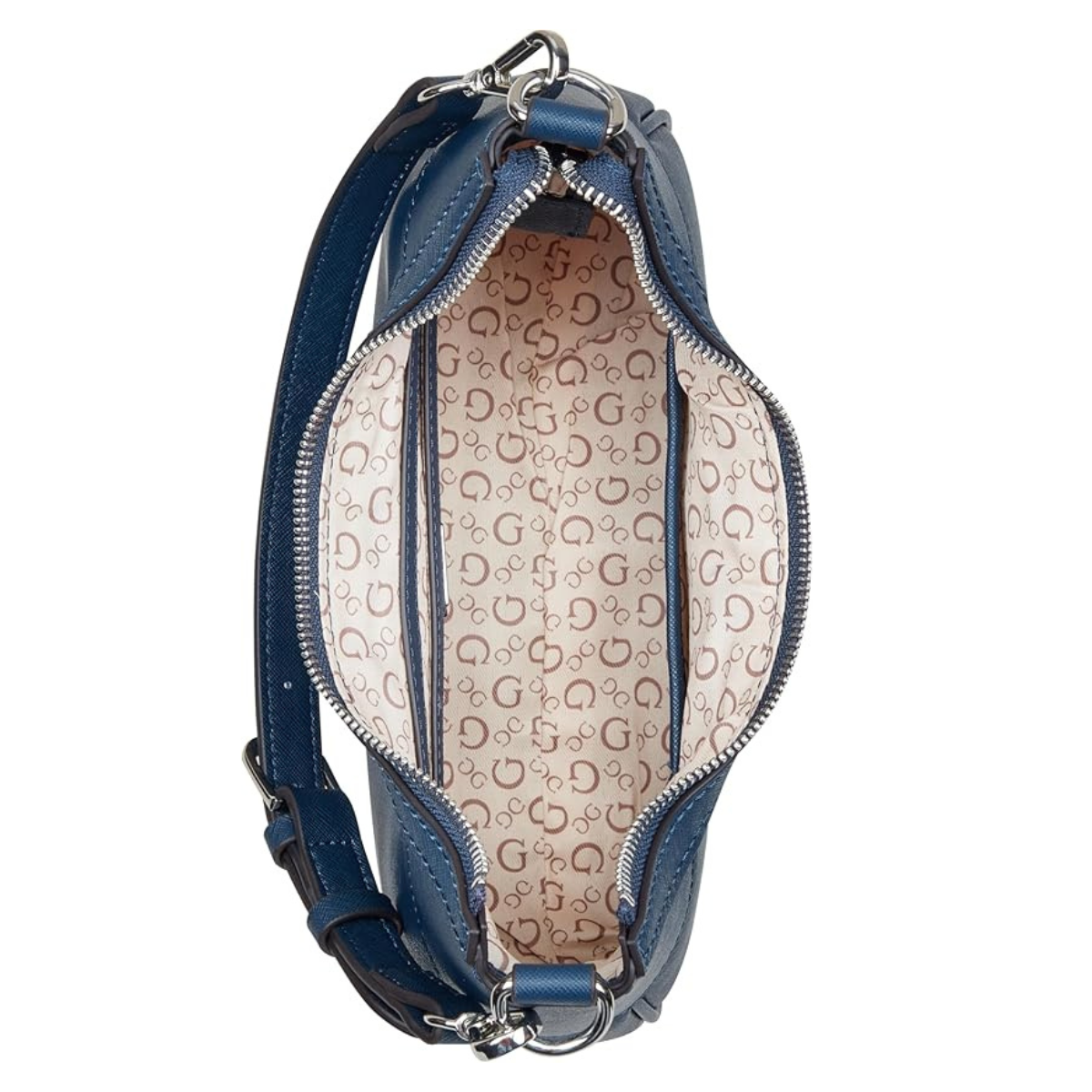 GUESS Berkton Monogram Print Shoulder Bag with Zip Closure - NVY - Navy