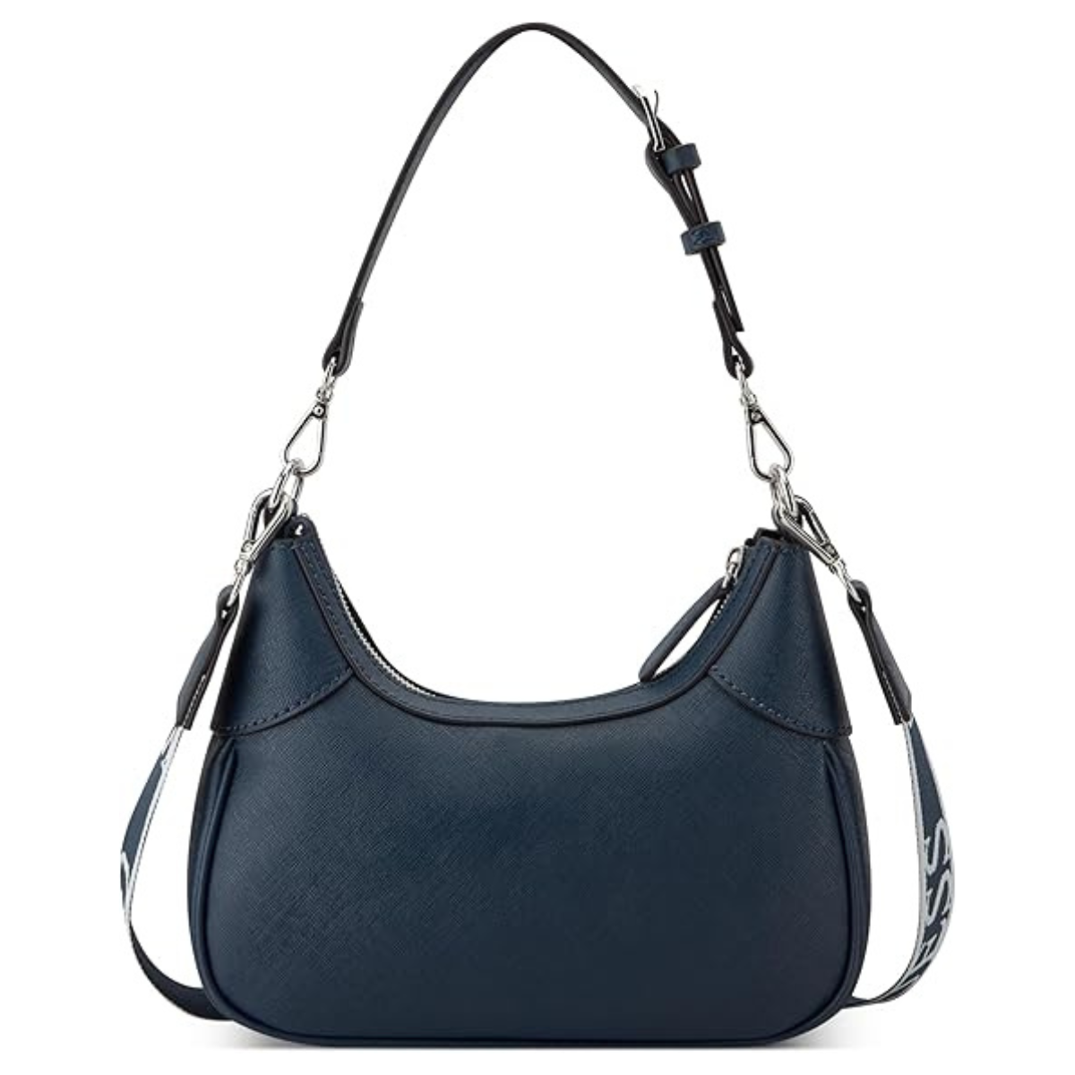 GUESS Berkton Monogram Print Shoulder Bag with Zip Closure - NVY - Navy