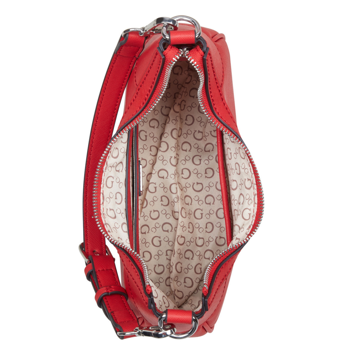 GUESS Berkton Monogram Print Shoulder Bag with Zip Closure - RED - Red