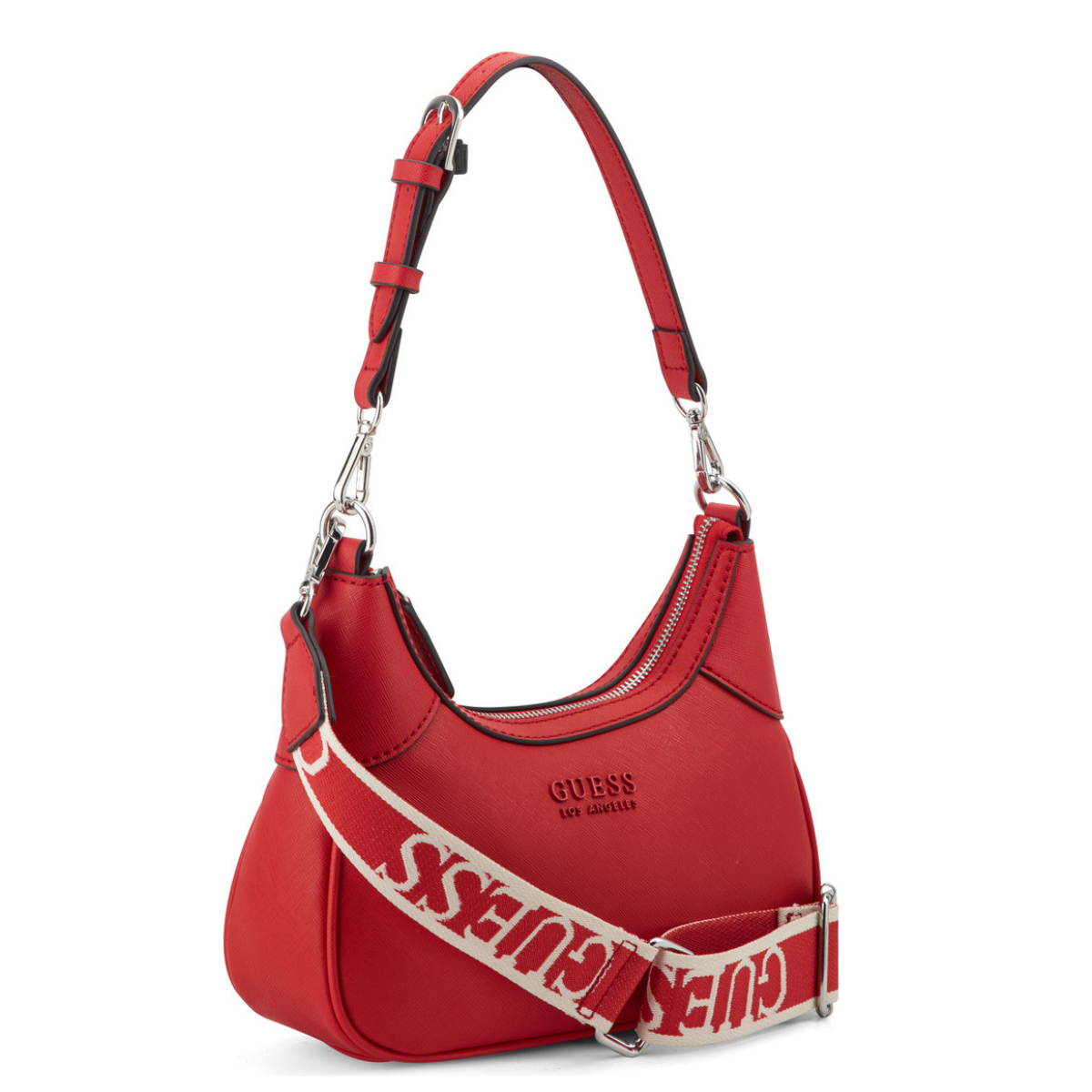 GUESS Berkton Monogram Print Shoulder Bag with Zip Closure - RED - Red
