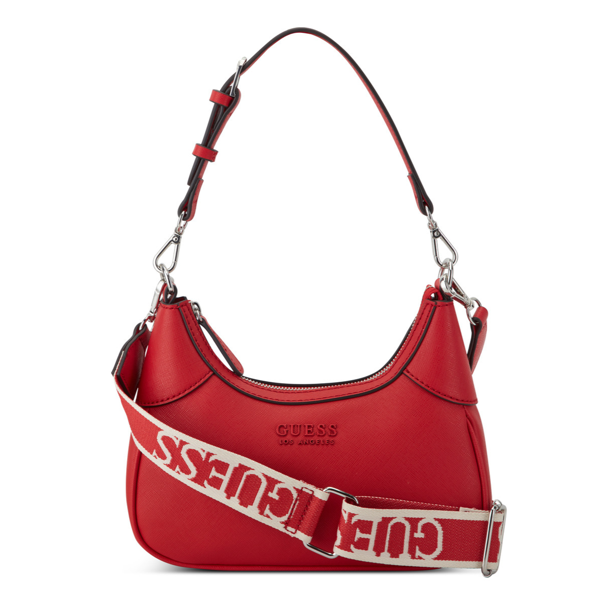 GUESS Berkton Monogram Print Shoulder Bag with Zip Closure - RED - Red