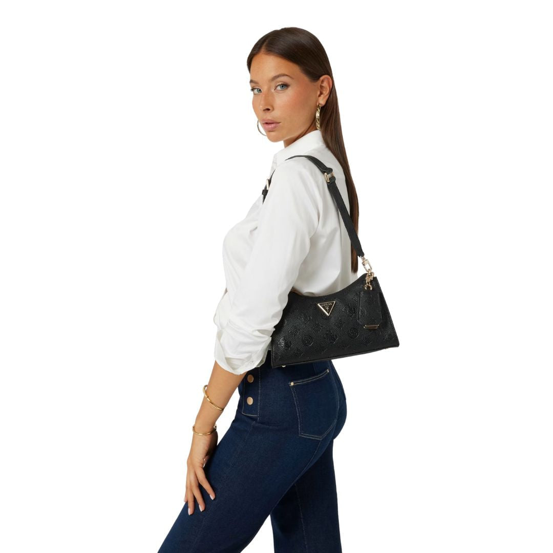 GUESS Cresidia 4G Peony Logo Shoulder Bag - BLK - Black