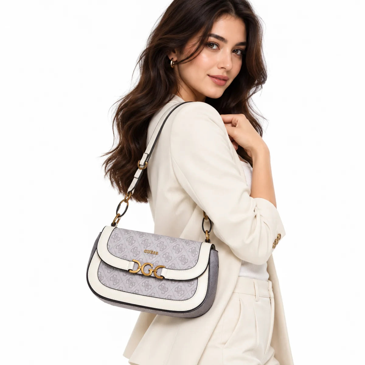 GUESS Dagan 4G Logo Crossbody Flap Bag Women - OFFWHT - Off White