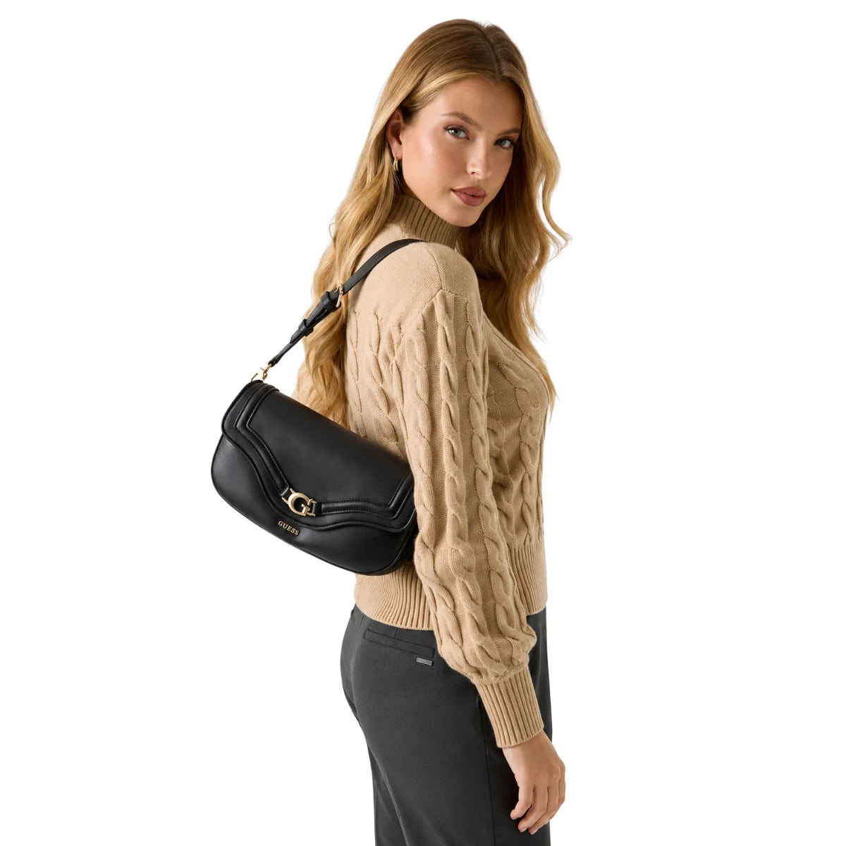 GUESS Dea brand logo brooch crossbody bag Women - BLK - Black