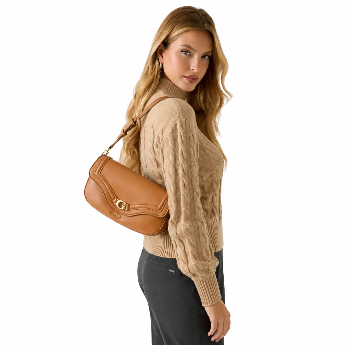 GUESS Dea brand logo brooch crossbody bag Women - TAN - Tan