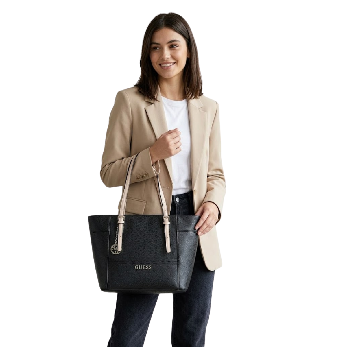 GUESS Delaney Medium Classic Tote Handbag Women - BLK - Black