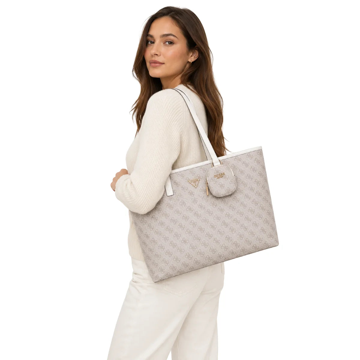Guess Delphine Power play tech tote Shoulder Bag Women - BEGWHT - Beige-White