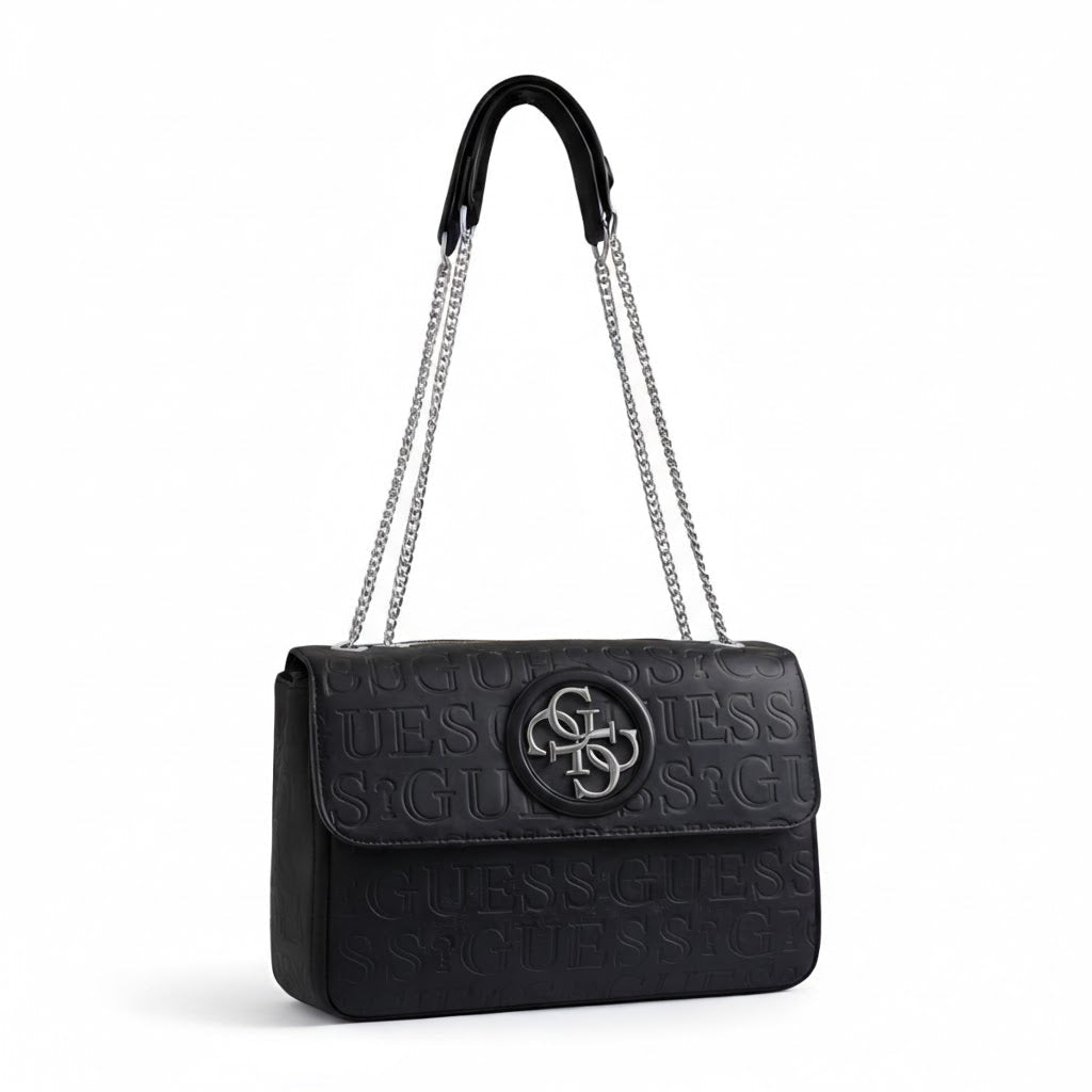 GUESS Embossed Monogram Shoulder Bag Women -BLK - Black