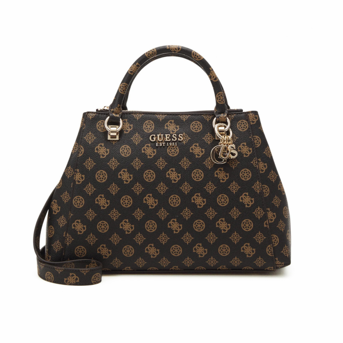 GUESS Evelune Girlfriend Satchel Bag - BRN - Brown