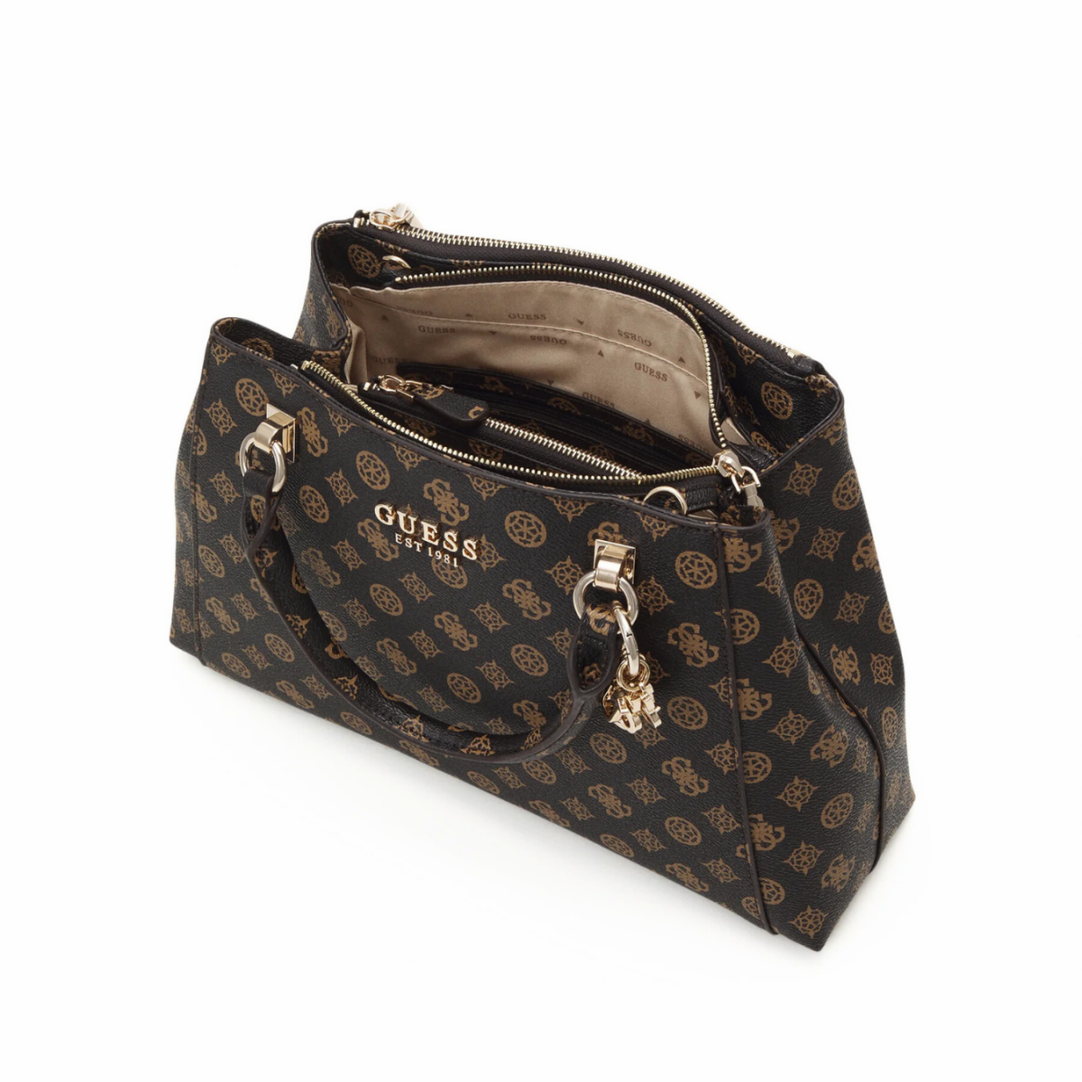 GUESS Evelune Girlfriend Satchel Bag - BRN - Brown