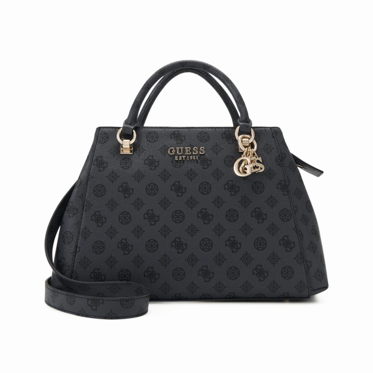 GUESS Evelune Girlfriend Satchel Bag - GRY - Black