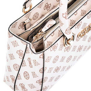 GUESS Evelune Girlfriend Satchel Handbag - WHTBRN - White/Brown