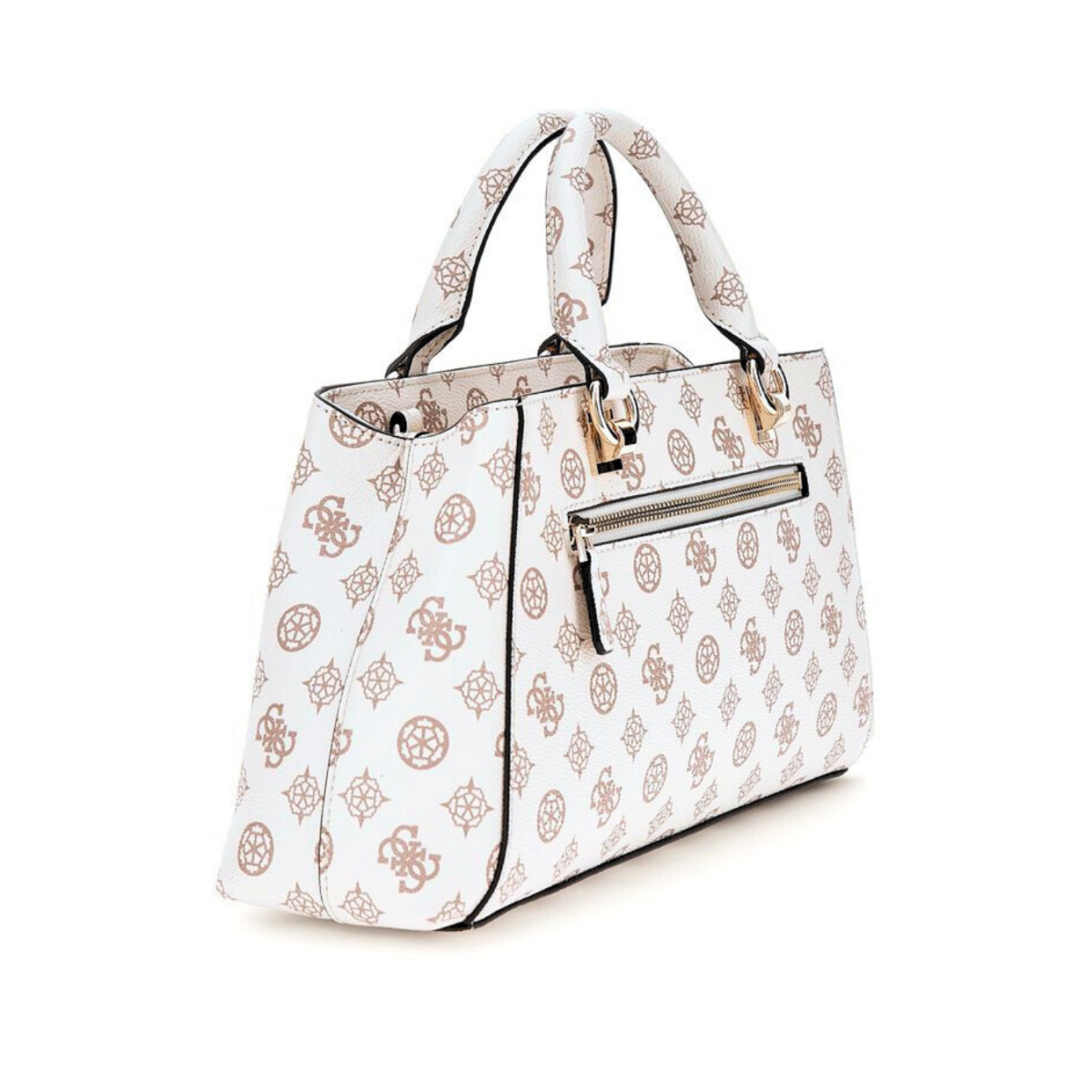 GUESS Evelune Girlfriend Satchel Handbag - WHTBRN - White/Brown