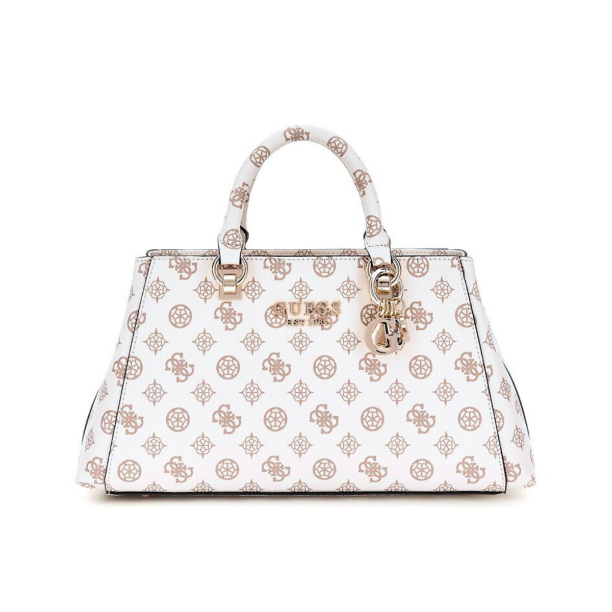 GUESS Evelune Girlfriend Satchel Handbag - WHTBRN - White/Brown