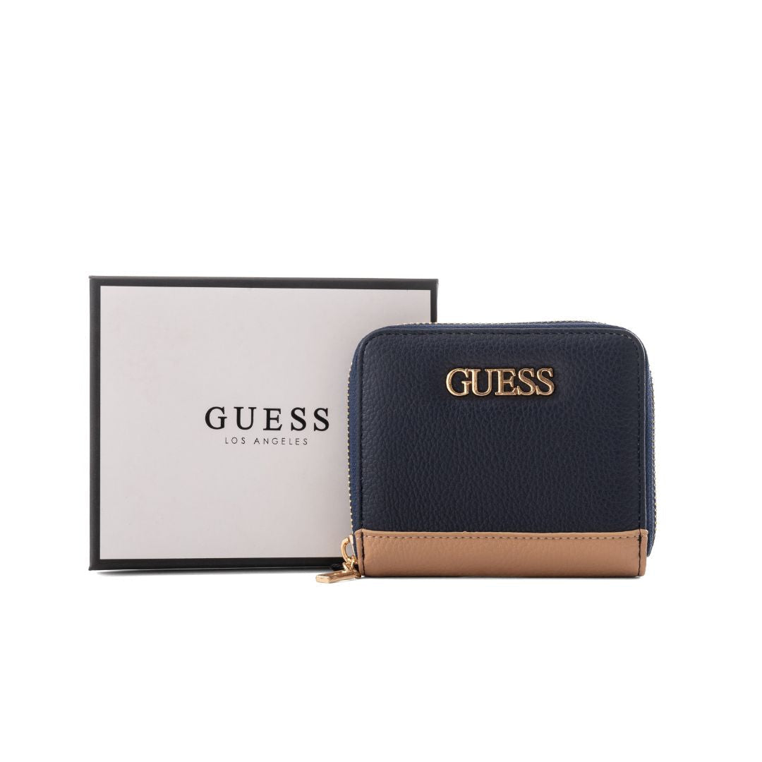 GUESS Jennice Fold-Over Zip Wallet - Black/ Tan