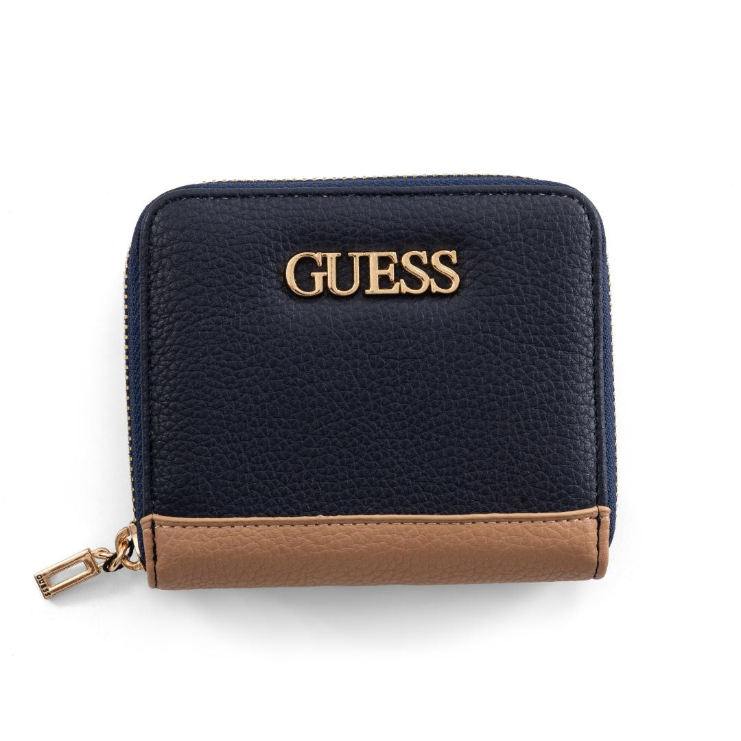 GUESS Jennice Fold-Over Zip Wallet - Black/ Tan