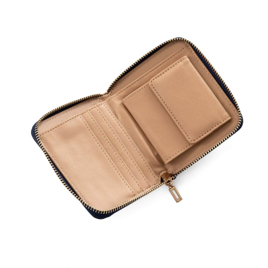 GUESS Jennice Fold-Over Zip Wallet - Black/ Tan