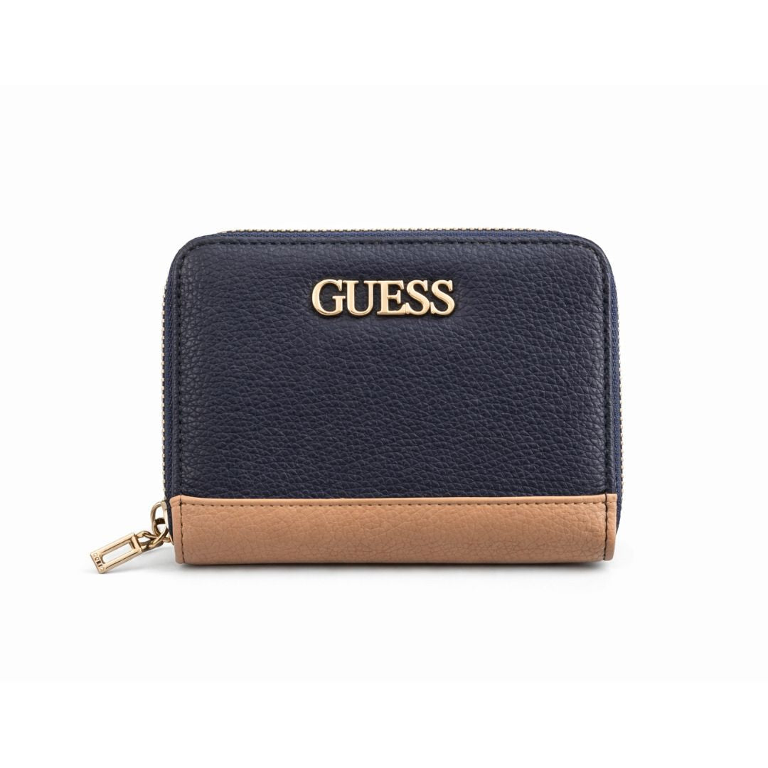 GUESS Jennice Fold-Over Zip Wallet - Navy/ Tan