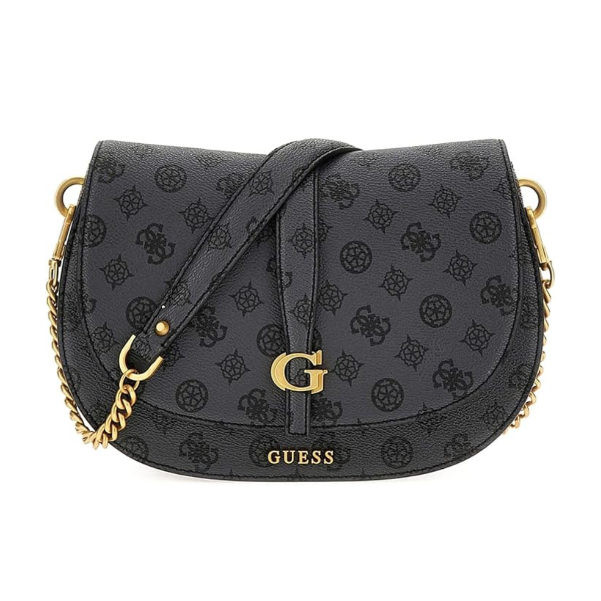 GUESS Kuba Tri Compartment Flap Shoulder Bag Charcoal Logo Charcoal Logo -COOL - Coal