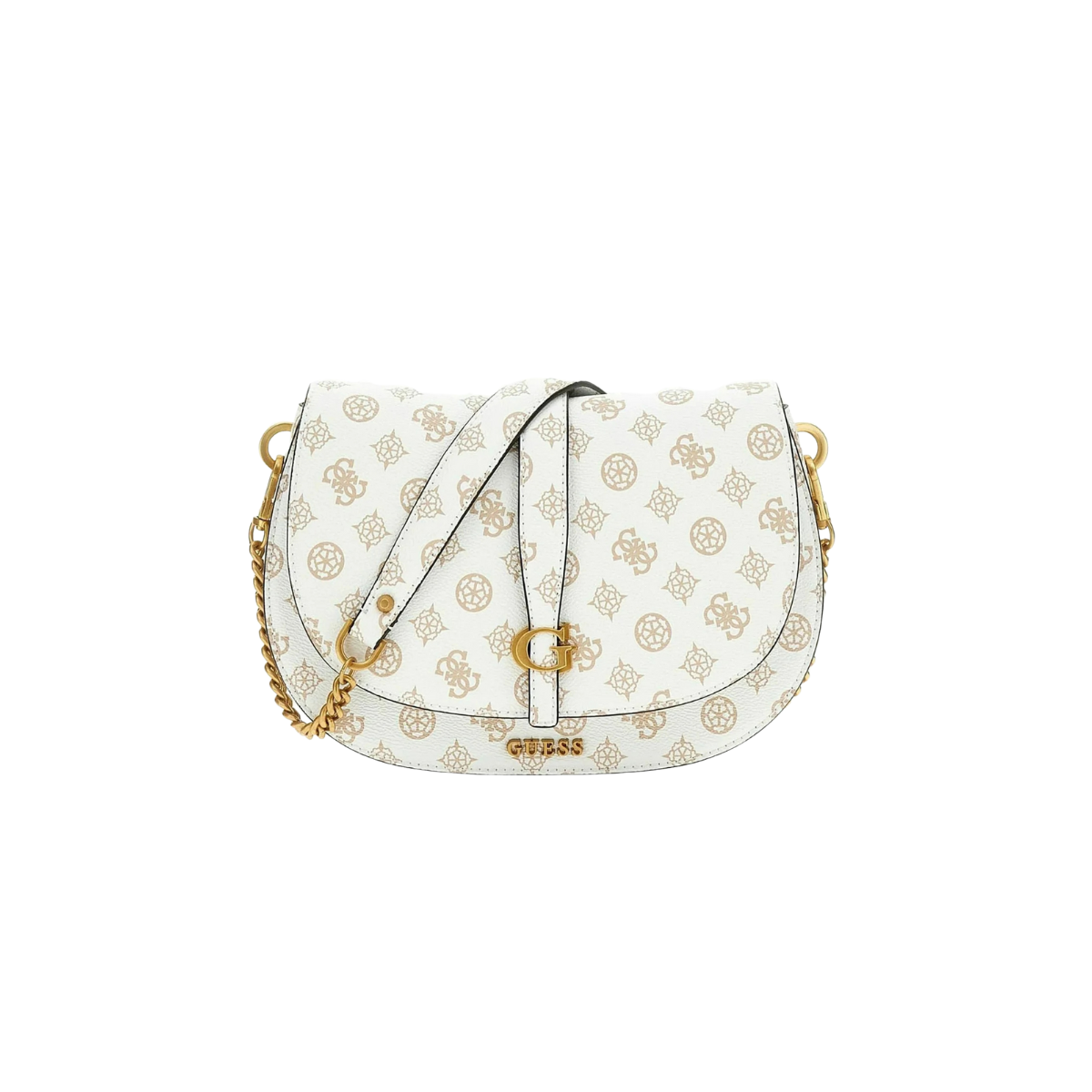 GUESS Kuba Tri Compartment Flap Shoulder Bag Charcoal Logo Charcoal Logo-WHT - White