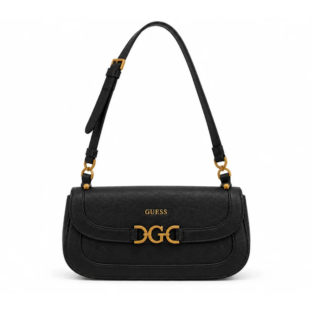 GUESS Logo Flap Shoulder Bag - BLK - Black