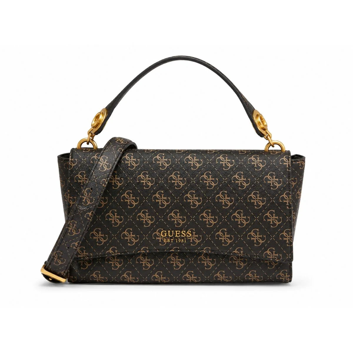GUESS Masie2 Top Handle Flap Handbag - BRN - Brown