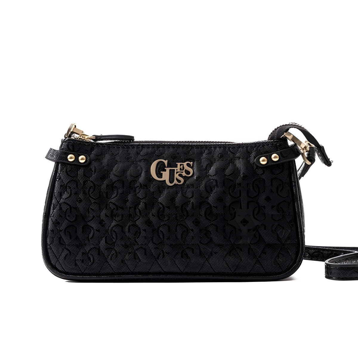 GUESS Mini Logo Convertible Crossbody Flap Bag - BLK - Black