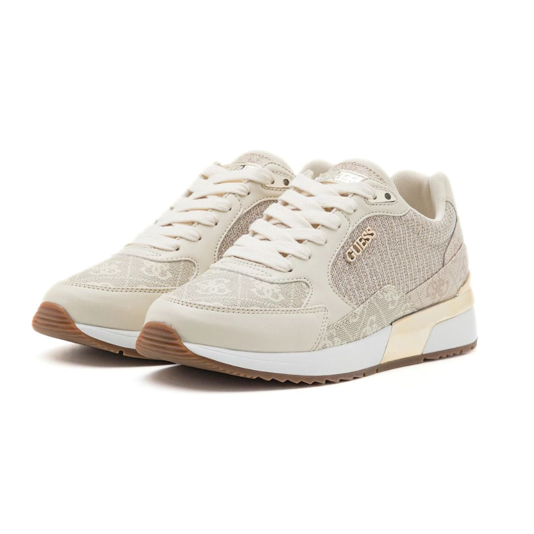 GUESS Moxea 4G Logo Sneakers - BEGGRY - Beige/ Gold/ Gray / 36