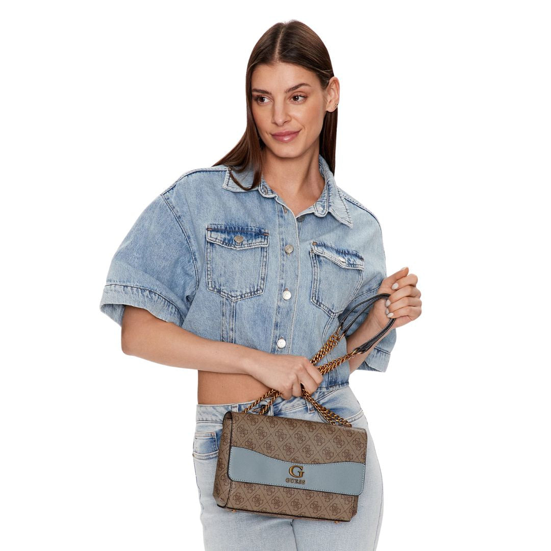 GUESS Nell Logo Crossbody Bag - BEGBLU - Beige/ Blue