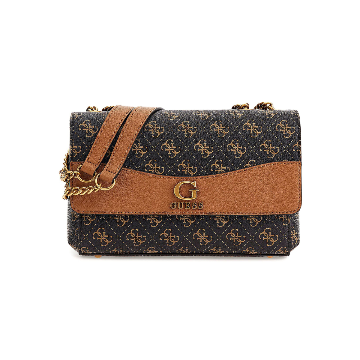 GUESS Nell Logo Crossbody Bag - BEGBRN - Beige/ Brown