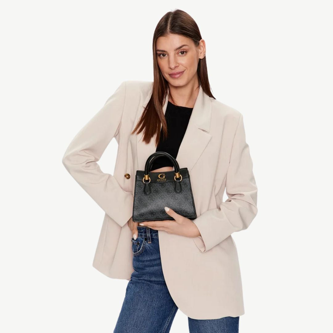 GUESS Nell Mini Monogram Satchel Bag COL Gray
