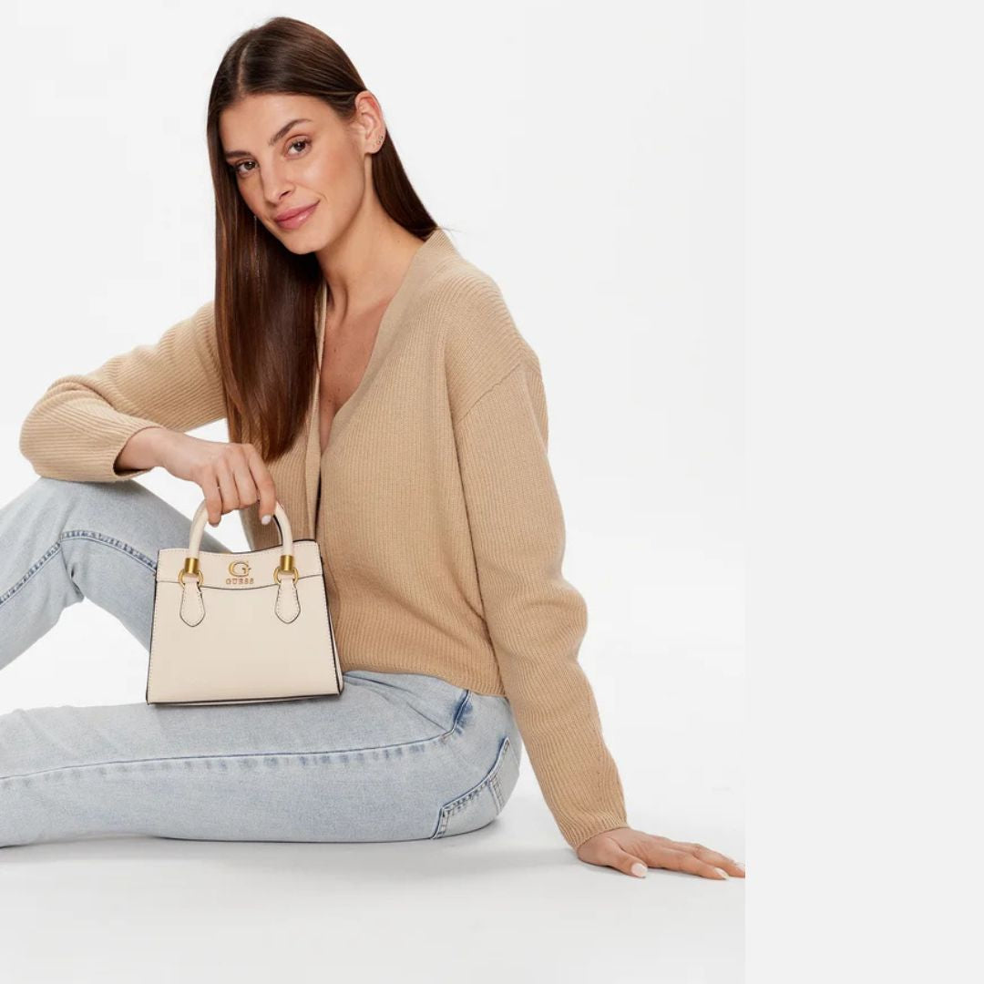 GUESS Nell Mini Satchel Bag OFFWHT White