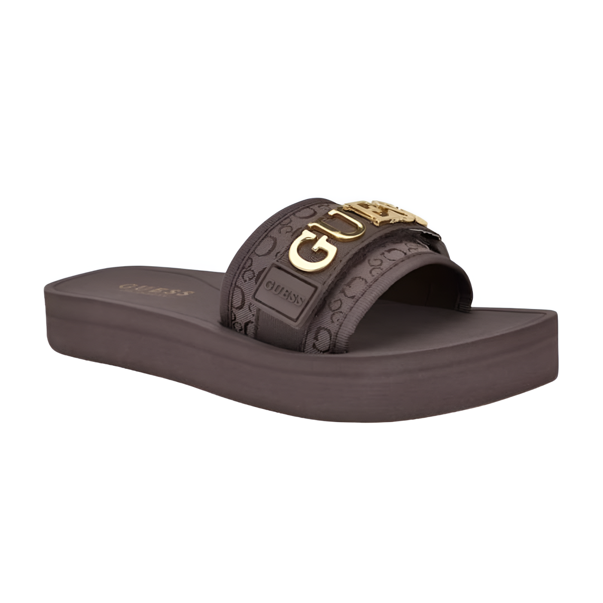 GUESS Peers Logo Slide Sandals - BRN - Brown / 37