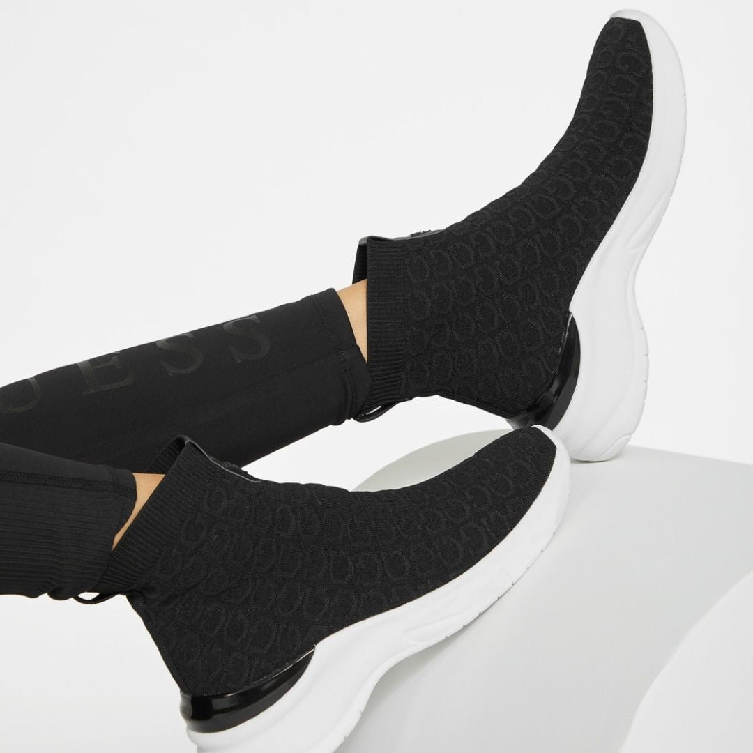 GUESS Reason Knit Logo High-Top Sneakers Women - BLK