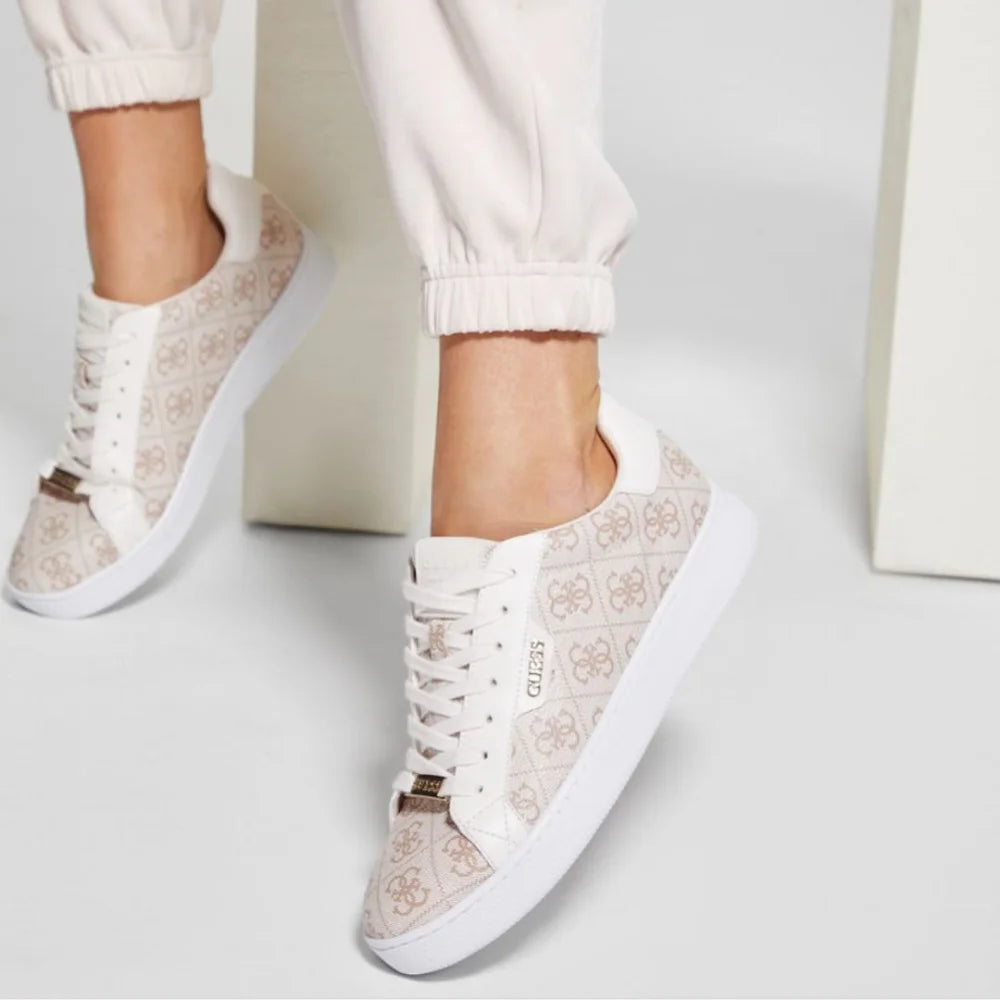 GUESS Renzy Debossed Logo Low-Top Sneakers - BEI Shoes