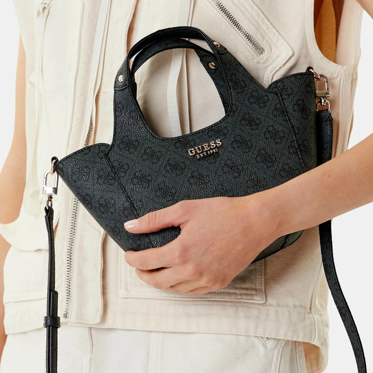 GUESS SCHULTERTASCHE CALISTA 2 IN 1 MINI HANDTASCHE - COL - Coal