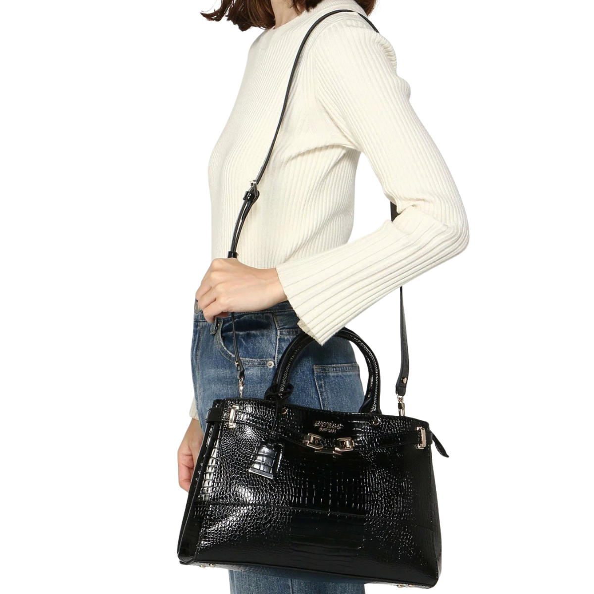 GUESS Silvye Luxury Satchel Handbag Women - BLK - Black