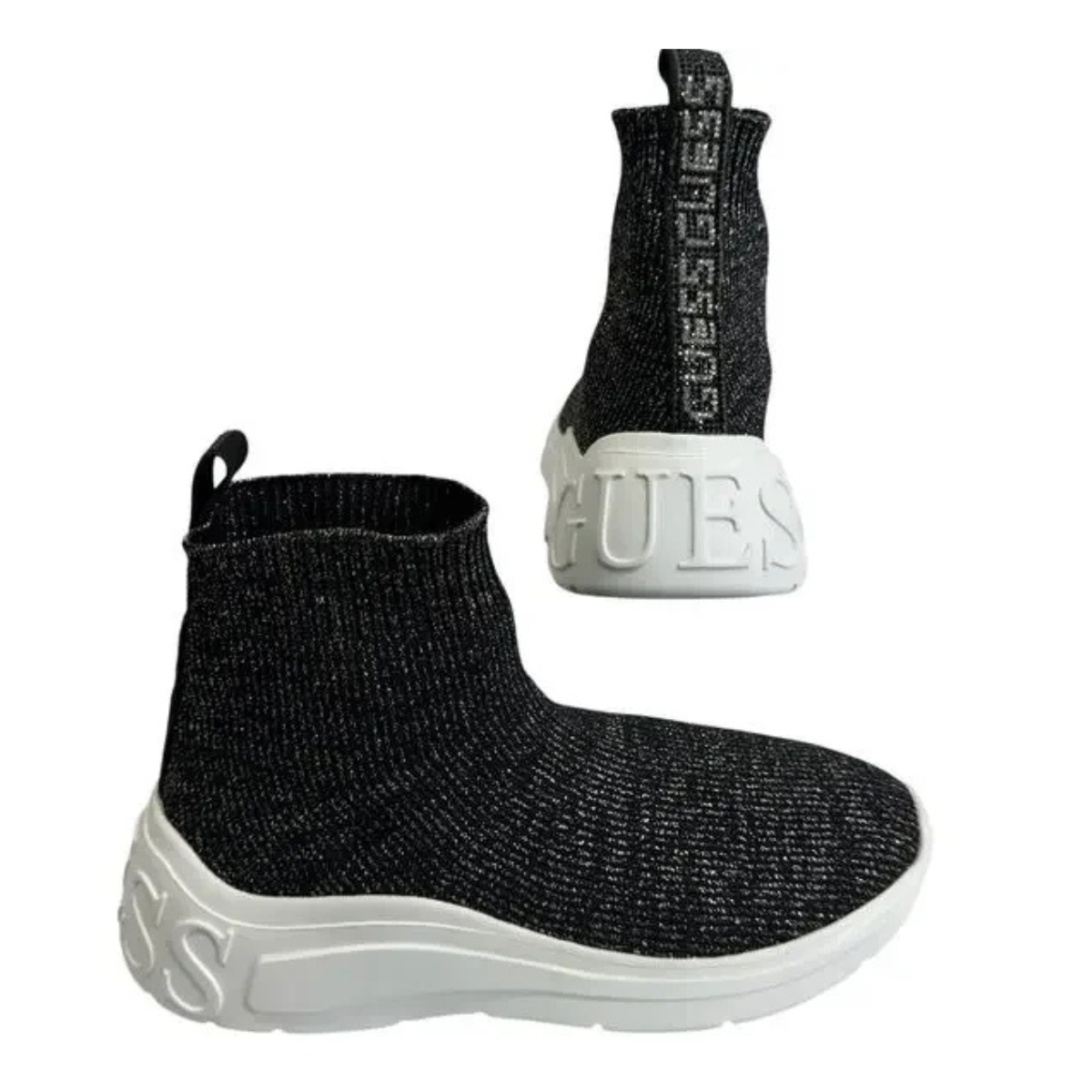 Guess Sindera Shimmer Sock Sneakers -BLKSLV - Black silver