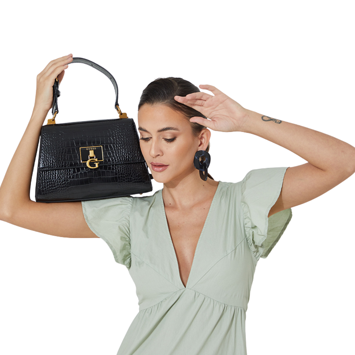 GUESS Stevie bag with top handle-BLK - Black