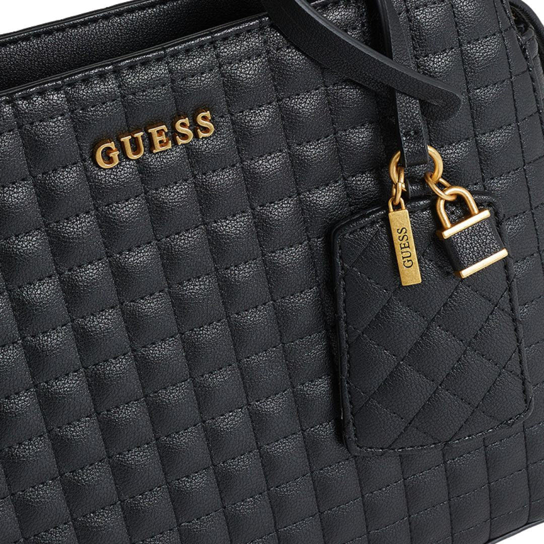 GUESS TIA Quilted Satchel Bag Women - BLK - Black