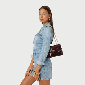 GUESS Trissa Patent Shoulder Bag HWTG9345210-BRG - Burgundy