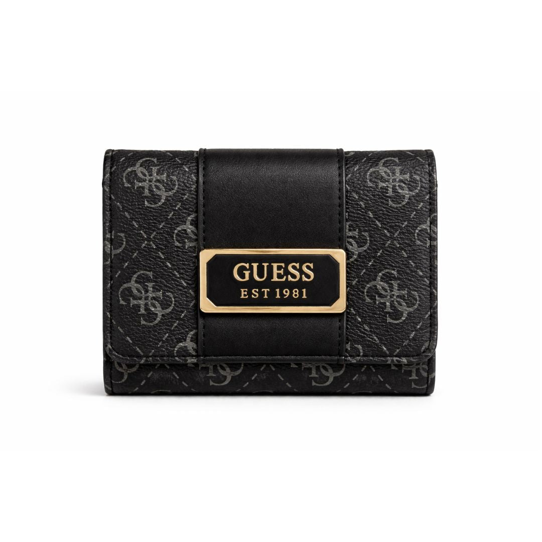 GUESS Tyren Logo-Print Trifold Wallet - Black