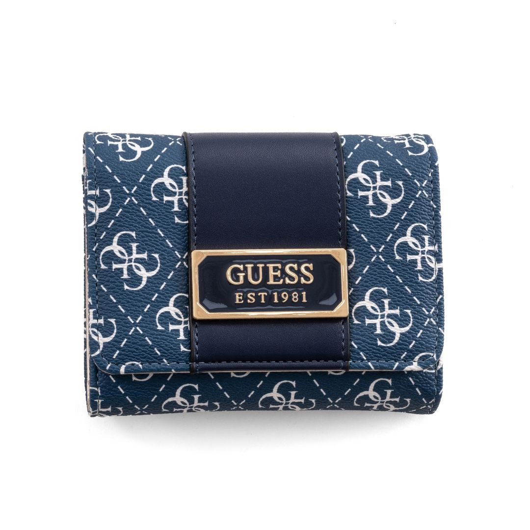 GUESS Tyren Logo-Print Trifold Wallet - Blue