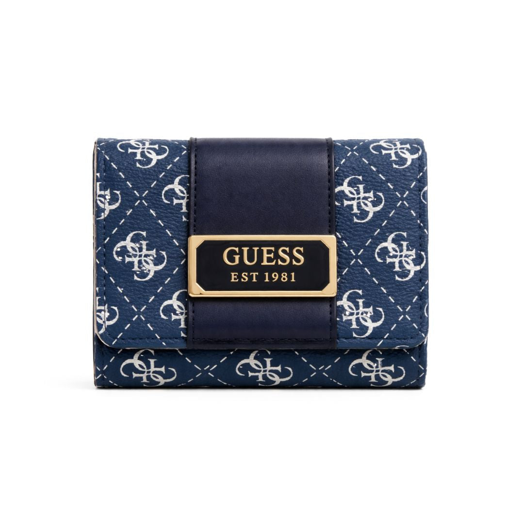 GUESS Tyren Logo-Print Trifold Wallet - Blue