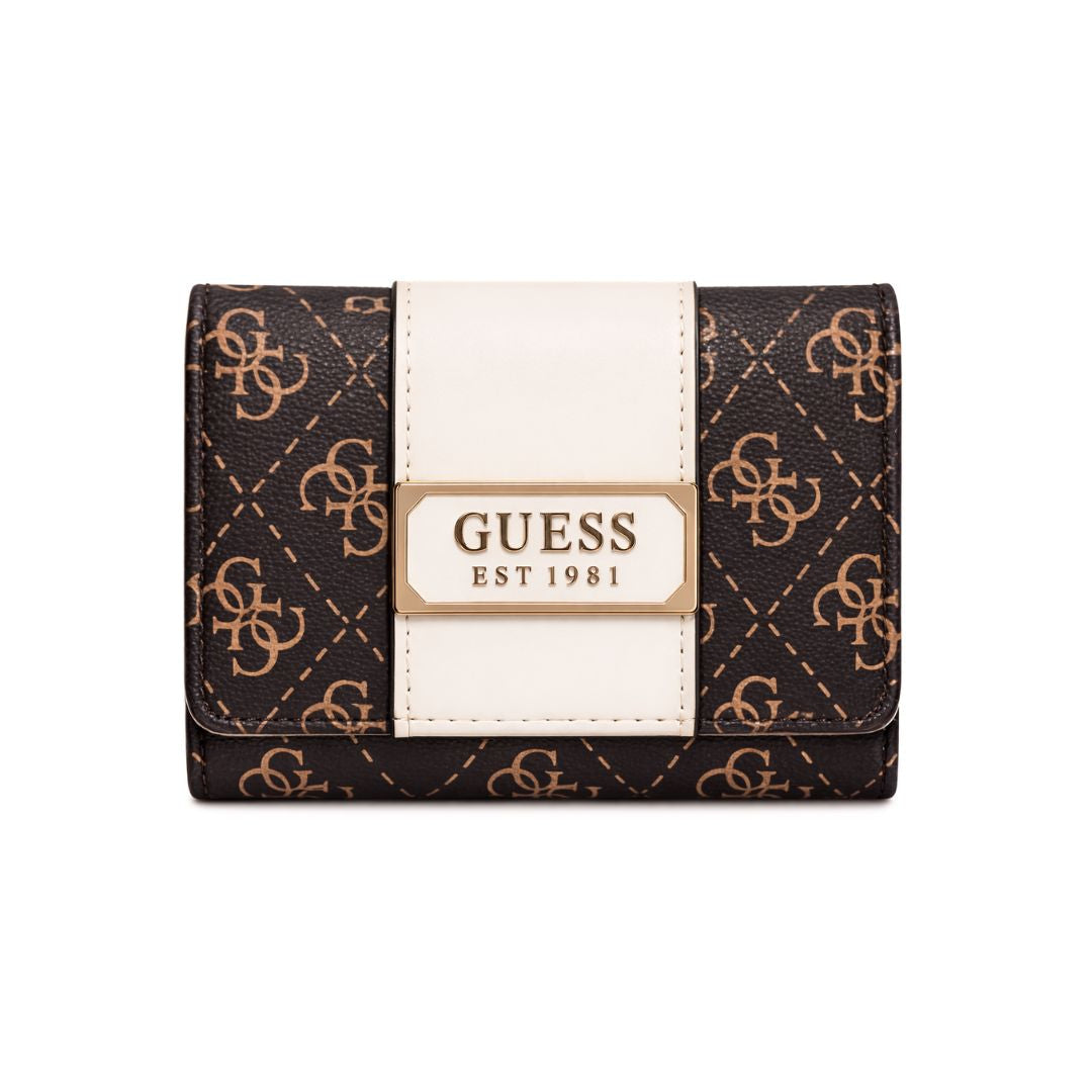 GUESS Tyren Logo-Print Trifold Wallet - Brown