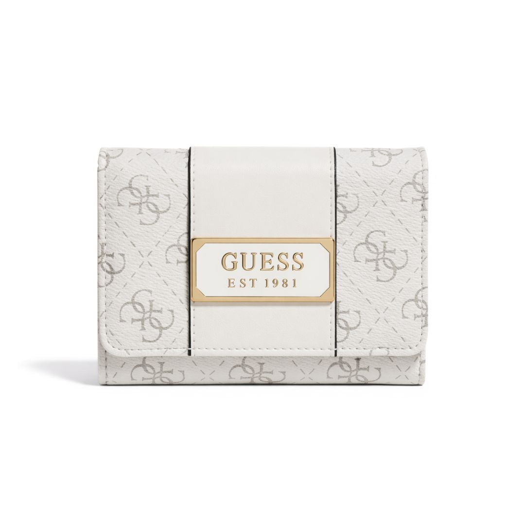 GUESS Tyren Logo-Print Trifold Wallet - White