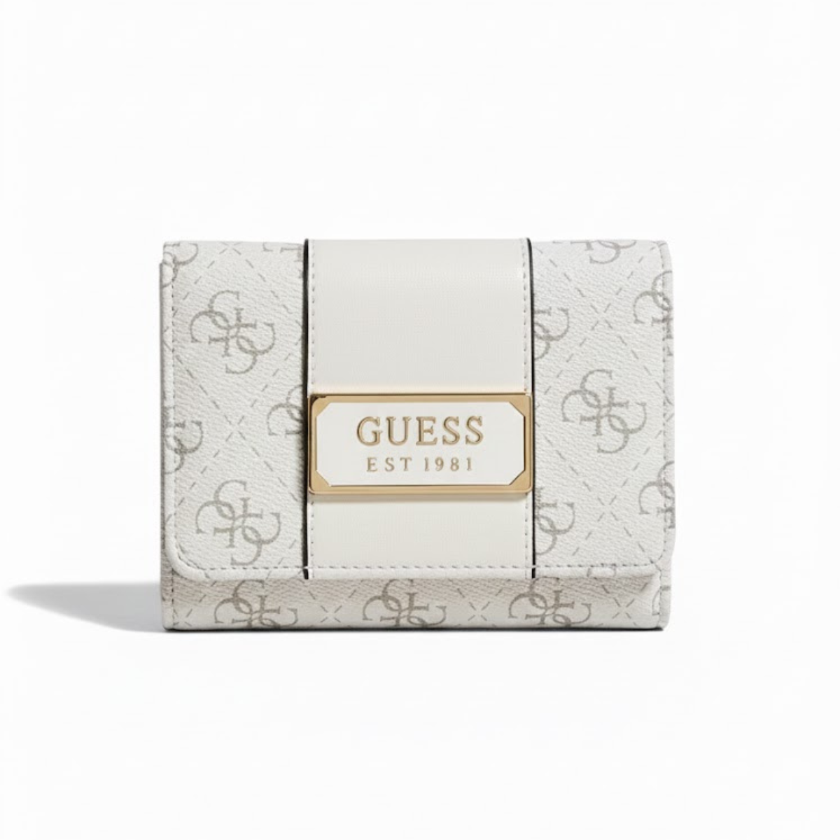 GUESS Tyren Logo-Print Trifold Wallet - White