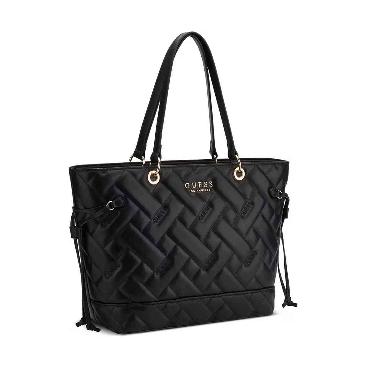GUESS Women Quilted Top Handle Tote Bag-Black - Black 1